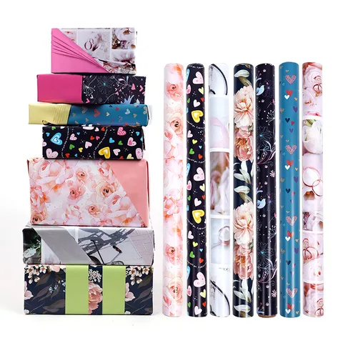 Grand Rouleau de Papier Cadeau Double Face Impression Romantique Motif Cœur Fleur Anniversaire Mariage Fête