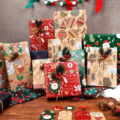 Christmas Wrapping Paper Santa Claus Snowflake Bell Holiday Gift Wrap Set