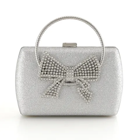 Vintage Glitzer Satin Abendtasche Damen Elegante Strass Schleife Bankett Handtasche Metall Griff Clutch Geldbörse