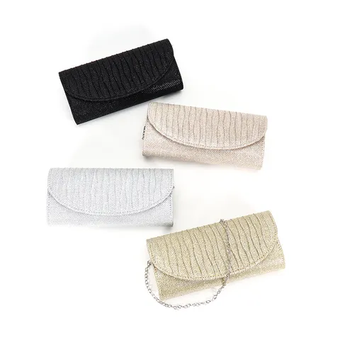 Damen Vintage Glitzer Plissee Abendtasche Kuvert Clutch Handtasche Mit Metallkette Für Hochzeit Bankett Party