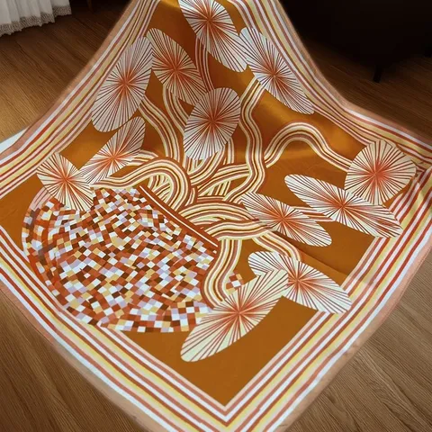 Dames Puur Zijde Vierkante Sjaal Lichtgewicht Geometrische Streep Print Sjaal Mode Hals Sjaal Haarband Handtas Accessoire