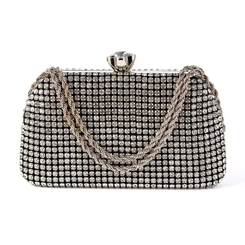 Damen Strass Abendtasche Luxus Kristall Kette Clutch Elegante Hochzeit Party Handtasche Metallische Umhängetasche