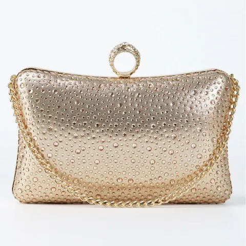Damen Luxus Strass Abendtasche Metall Ring Griff Clutch Handtasche Glänzende Diamant Party Hochzeit Bankett Handtasche