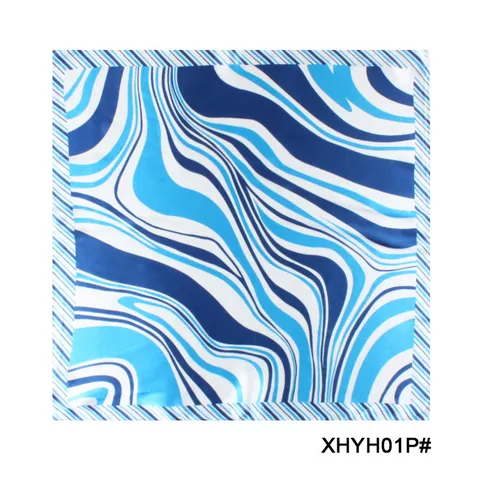 Dames Mode Satijn Zijde Sjaal Abstrakt Geometrisch Golf Bedrukt Vierkante Sjaal Vier Seizoenen Decoratieve Hals Sjaal