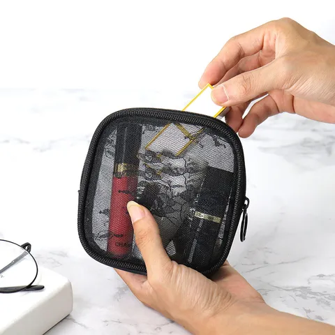 Portable Large Capacity Transparent Lace Mesh Makeup Bag Toiletry Storage Pouch Black Travel Organizer Bag Set