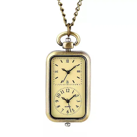 Orologio da Tasca al Quarzo a Doppio Display in Bronzo Vintage Retro Portachiavi Orologio a Catena Stile Antico Accessorio Moda Unisex