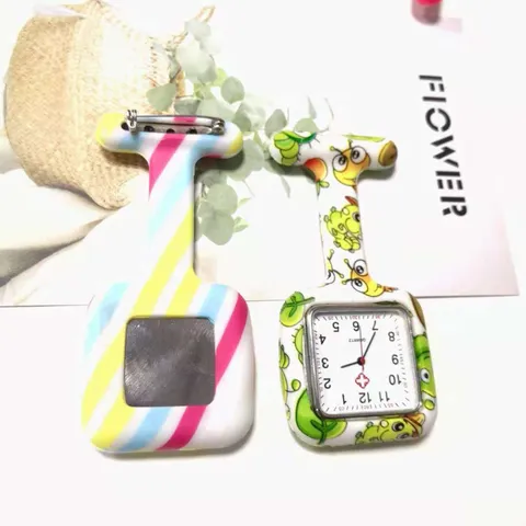 Square Silicone Printed Nurse Watch Quartz Movement Pocket Watch With Brooch Pin Medical Watch For Doctor Student