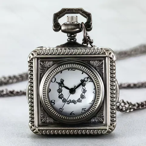 Orologio da Tasca Quadrato Traforato Vintage Movimento al Quarzo Con Catena di Collana Orologio da Tasca Retro Per Uomini Donne Studenti Regalo