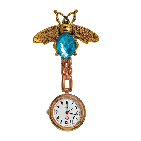 Alloy Bee Nurse Watch Quartz Pocket Watch Crystal Rhinestone Artificial Pearl Brooch Watch Student Exam Jewelry Gift