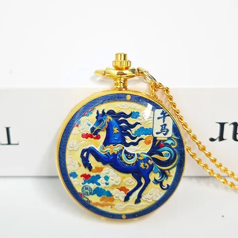 Stile Cinese Vintage Orologio da Tasca Zodiaco Collana al Quarzo Orologio con Ciondolo Tonalità Oro con Catena per Uomo Donna Regalo