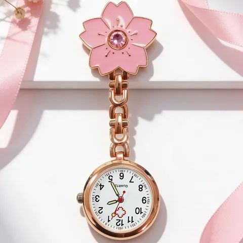Orologio da Infermiera con Fiore di Ciliegio alla Moda Orologio da Tasca al Quarzo Lega di Zinco Spilla Smaltata per Donne Medico
