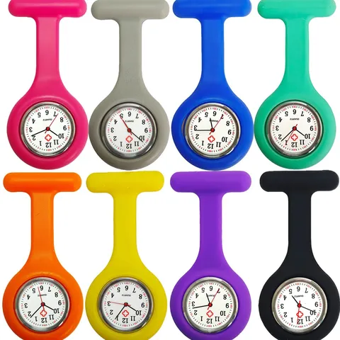 Colorful Silicone Nurse Pocket Watch Quartz Movement Round Dial Pointer Simple Chest Watch For Student Exam