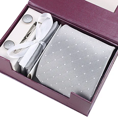 Heren Polka Dot Stropdas Set Met Manchetknoppen Dasspeld En Pochet Trouwen Zakelijk Pak Formele Kleding