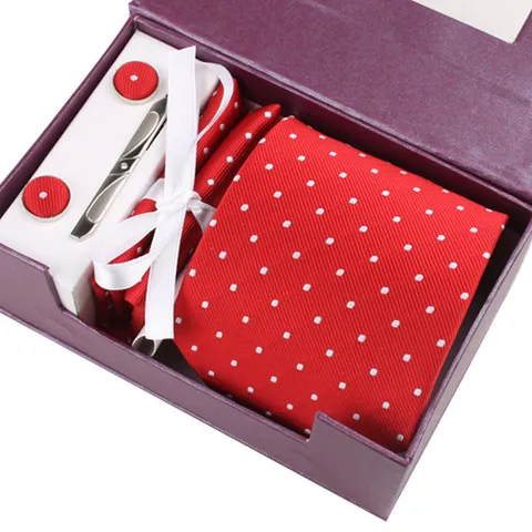 Heren Polka Dot Stropdas Set Met Manchetknoppen Dasspeld En Pochet Trouwen Zakelijk Pak Formele Kleding