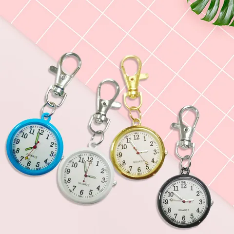 Orologio da Tasca Portatile Studente Esame Portachiavi Orologio Infermiera Quarzo Analogico Quadrante Tondo Lega Gancio Metallo