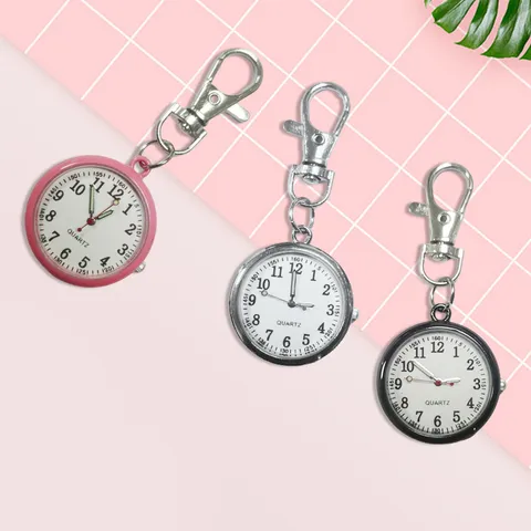 Orologio da Tasca Portatile Studente Esame Portachiavi Orologio Infermiera Quarzo Analogico Quadrante Tondo Lega Gancio Metallo