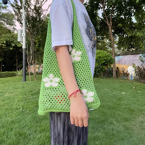 Damen Gestrickte Blumen Hohl Netz Tragetasche Häkeln Blume Umhängetasche Lässige Sommer Strand Handtasche Polyester
