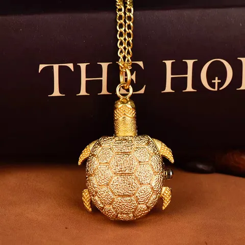 Vintage Cute Turtle Pocket Watch Alloy Quartz Pendant Necklace Bronze Silver Gold Student Cartoon Fashion Jewelry Gift