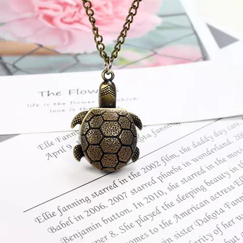 Vintage Cute Turtle Pocket Watch Alloy Quartz Pendant Necklace Bronze Silver Gold Student Cartoon Fashion Jewelry Gift