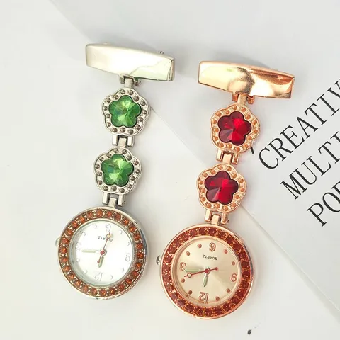 Orologio da Infermiera in Strass alla Moda con Fiore di Cristallo Quarzo Fob Orologio da Tasca con Spilla per Personale Medico Donna Gioielli