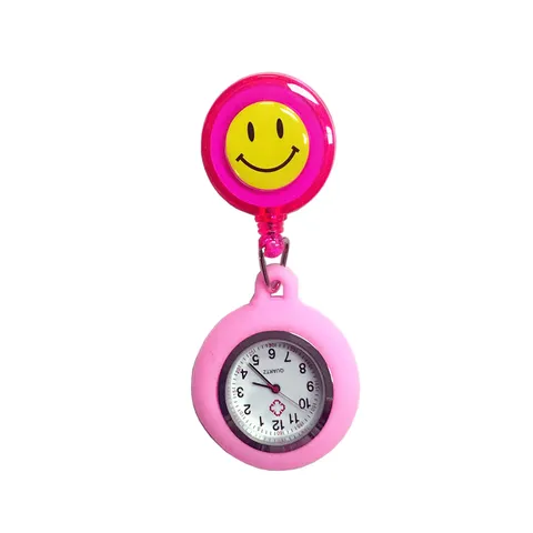 Fashion Cute Smiley Face Nurse Watch Student Exam Pocket Watch Alloy Silicone Quartz Watch Retractable Badge Reel Watch