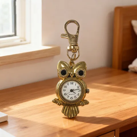 Vintage Owl Pocket Watch Quartz Analog Keychain Watch Cute Animal Hanging Watch