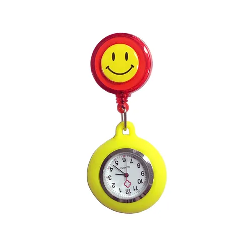 Fashion Cute Smiley Face Nurse Watch Student Exam Pocket Watch Alloy Silicone Quartz Watch Retractable Badge Reel Watch