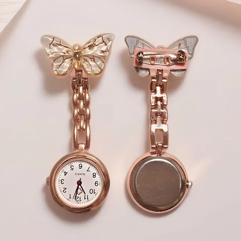 Crystal Gradient Butterfly Nurse Watch Quartz Pocket Watch Women Student Cute Medical Brooch Lapel Watch Jewelry