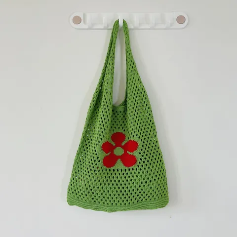 Γυναικεία Βίντατζ Casual Διάτρητη Πλεκτή Τσάντα Tote Πολυεστέρας Βοτανικά Λουλούδια Τσάντα Ώμου Μαλακή Ανοιχτή Μεσαία