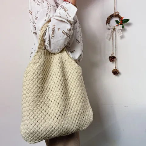 Damen Gestrickte Gewebte Tote Bag Große Kapazität Einfarbig Retro Umhängetasche Lässige Tägliche Pendlertasche Handtasche