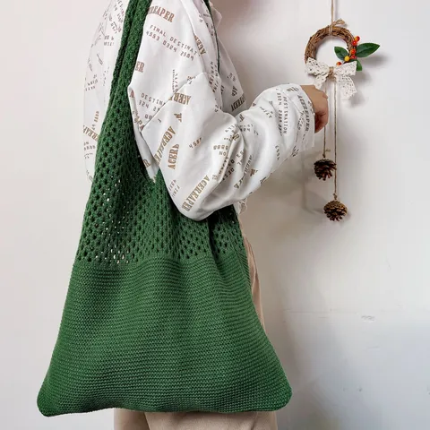 Koreanische Ins Strick Tragetasche Mode Vintage Ausgehöhlt Schultertasche Große Kapazität Geflochtene Einkaufstasche Für Damen