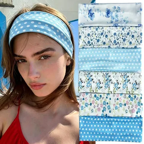 Polka Dot Elastic Headbands Knitted Floral Print Sweatband Sports Yoga Running Hair Bands Breathable Fashion Headwraps For Women Hair Accessories