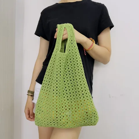 Lässige Gestrickte Hohl Ausgeschnittene Tote Bag Für Damen Große Kapazität Offene Polyester Umhängetasche Mesh Häkeln Strand Handtasche