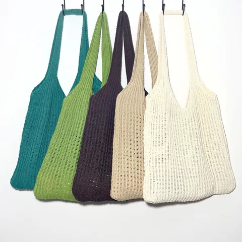 Schicke Retro Strick Polyester Tote Bag Für Damen Hohl Gewebt Schultertasche Große Kapazität Einfarbig Casual Handtasche