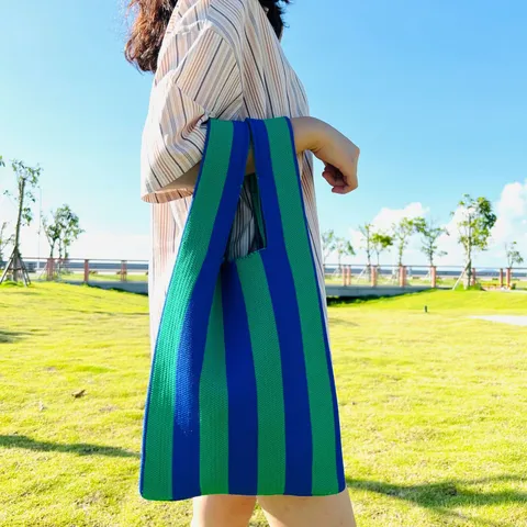 Japanisch Koreanischer Stil Farbblock Gestreift Gestrickt Tragetasche Mode Lässig Weich Polyester Schultertasche Handtasche Für Damen Alltag Urlaub