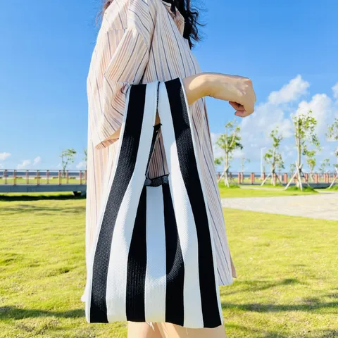 Japanisch Koreanischer Stil Farbblock Gestreift Gestrickt Tragetasche Mode Lässig Weich Polyester Schultertasche Handtasche Für Damen Alltag Urlaub