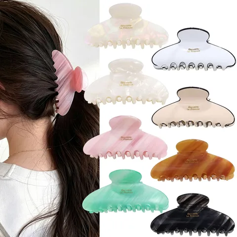 French Vintage Acetate Oval Hair Claw Minimalist Solid Color Marble Shark Clip For Women Elegant Hair Accessories Hair Clamp