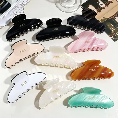 French Vintage Acetate Oval Hair Claw Minimalist Solid Color Marble Shark Clip For Women Elegant Hair Accessories Hair Clamp