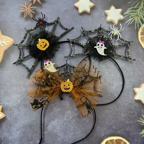 Halloween Pumpkin Spider Web Headband For Women Men Day Of Dead Party Costume Headwear Bat Wing Witch Hat Hair Accessories