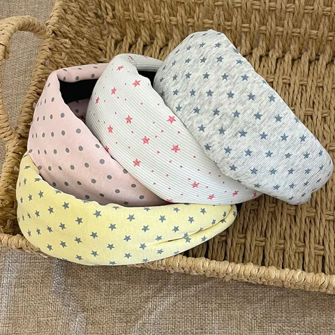 Korean Style Fabric Wide Brim Headband For Women Polka Dot Star Floral Pattern Sweet Daily Non Slip Hair Band Elegant Headwear Accessories