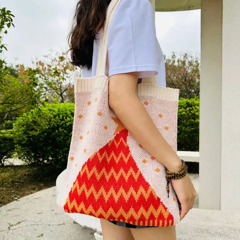 Damen Weihnachten Gestrickt Tote Bag Polyester Hohl Geflochten Schultertasche Lässig Urlaub Einkaufstasche Umweltfreundlich Handtasche