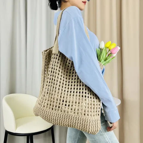 Damen Gestrickte Hohl Tragetasche Japanisch Koreanischen Stil Einfarbig Gewebt Schultertasche Große Kapazität Lässig Strand Handtasche