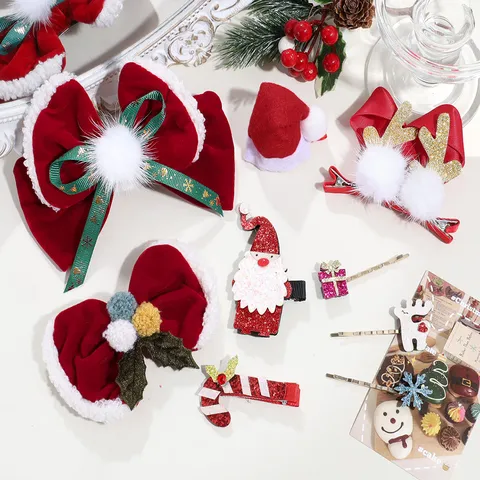 Weihnachten Samt Schleife Haarspangen Rentier Geweih Schneeflocke Weihnachtsmann Hut Haarnadeln Für Damen Mädchen Urlaub Party Haarschmuck