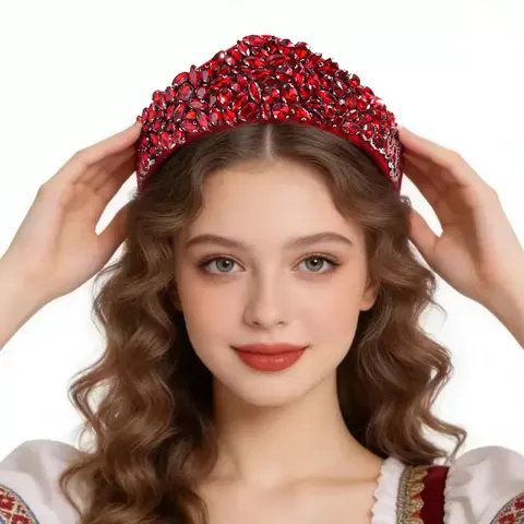 Baroque Crown Headband For Women Luxury Rhinestone Artificial Pearl Padded Velvet Hair Band Vintage Palace Style Banquet Party Hair Accessories