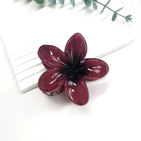 Mode Dunkelrot Harz Blume Haarkralle Elegant Matt Plumeria Haarklammern Kollektion Für Damen Täglich Styling Haar Accessoires