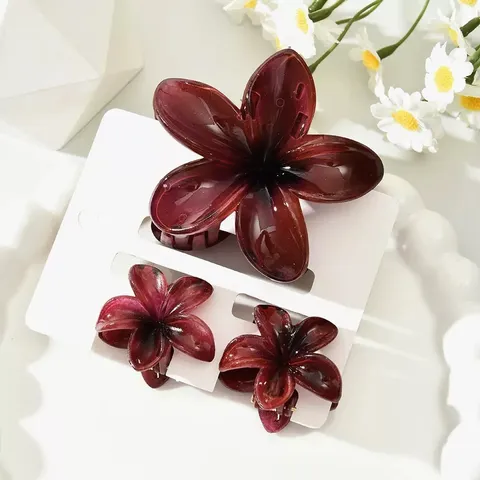 Mode Dunkelrot Harz Blume Haarkralle Elegant Matt Plumeria Haarklammern Kollektion Für Damen Täglich Styling Haar Accessoires