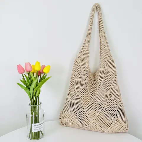 Damen Hohl Gestrickte Tote Bag Einfarbig Gewebt Häkeln Umhängetasche Casual Große Kapazität Shopping Strand Handtasche Damen