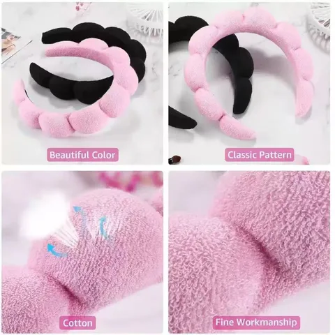 Serre-tête en Éponge Nuage Gonflé pour Femmes Couleur Unie Tissu Serviette Bandeau Soin Cheveux Minimaliste Lavage Visage Maquillage Spa