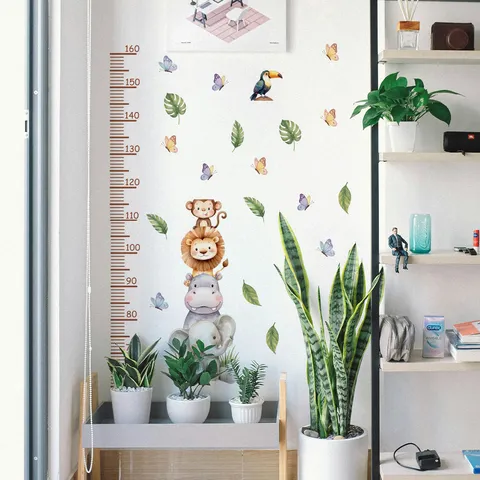 Bohemian Cartoon Animal Rainbow Engineering Vehicle Kids Height Chart Wall Sticker Self Adhesive PVC Growth Measuring Decal For Children Bedroom Playroom Home Decoration