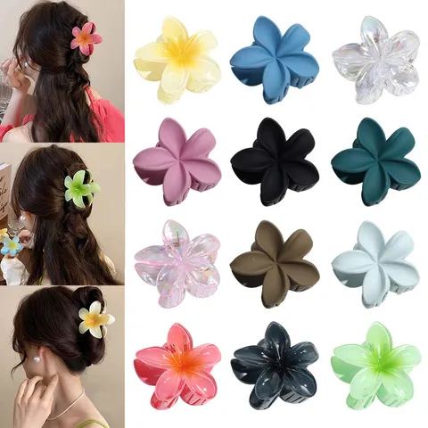 Plumeria Flower Hair Claw Clips For Women Girls Sweet Floral Plastic Resin Hair Catch Hairpin Headwear Summer Beach Accessory